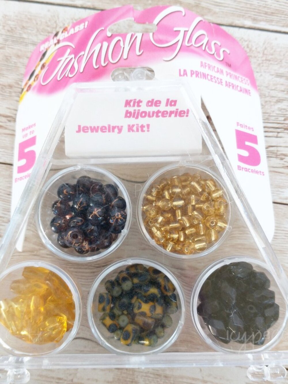 Cousin Fashion Glass Jewelry Kit African Princess 5 Bracelets Black Gold Tan